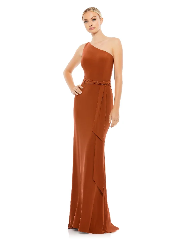 women's luxury dressesJersey One Shoulder Belted Trumpet Gown