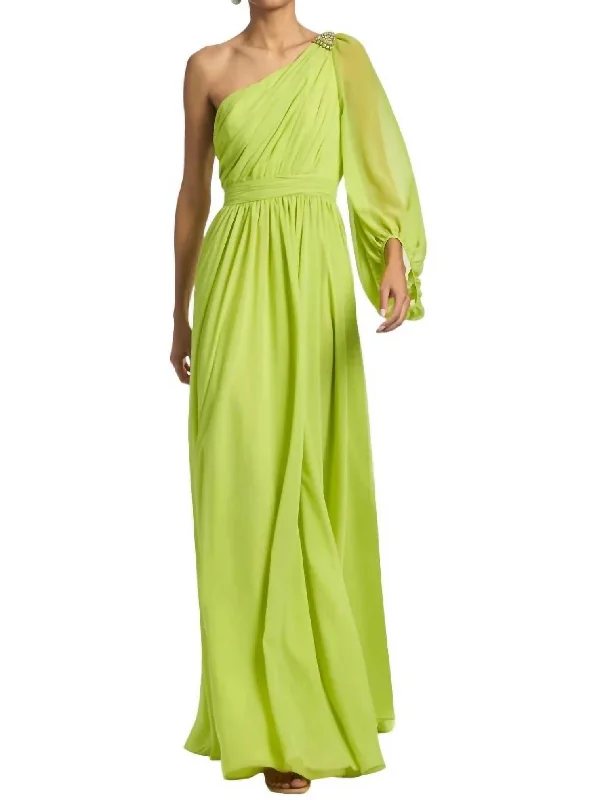 women's one-shoulder dressesMakayla Gown In Chartreuse