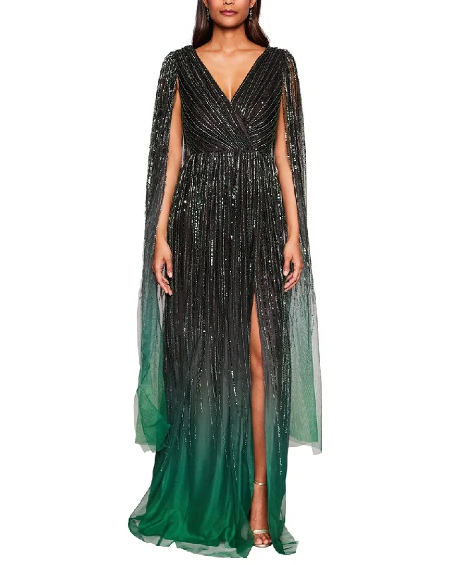 women's machine-washable dressesMarchesa Notte V-Neck Caped Gown