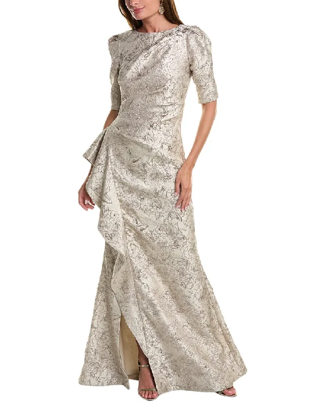 women's luxury dressesTeri Jon by Rickie Freeman Metallic Jacquard Gown